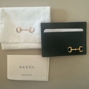 NIB Gucci dark green Card Holder with Gold horsebit Detail